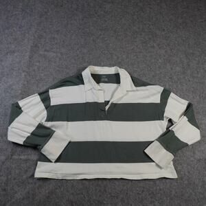 Aerie Top Womens Large Rugby Polo Heritage Stripe Cropped Long Sleeve Preppy